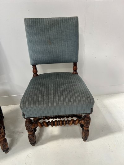 Pair of 19th-century Louis XIII-style oak chairs with twisted legs