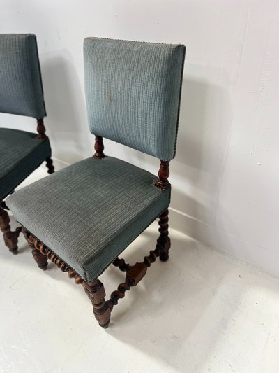 Pair of 19th-century Louis XIII-style oak chairs with twisted legs