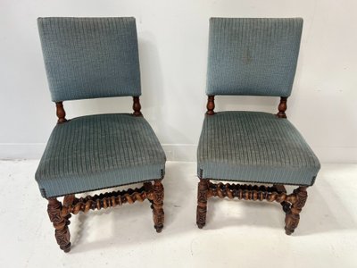 Pair of 19th-century Louis XIII-style oak chairs with twisted legs
