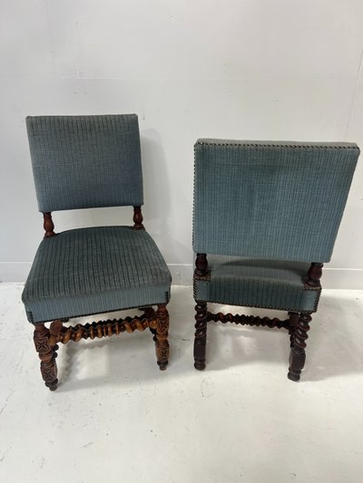Pair of 19th-century Louis XIII-style oak chairs with twisted legs
