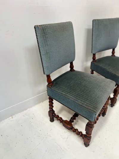 Pair of 19th-century Louis XIII-style oak chairs with twisted legs