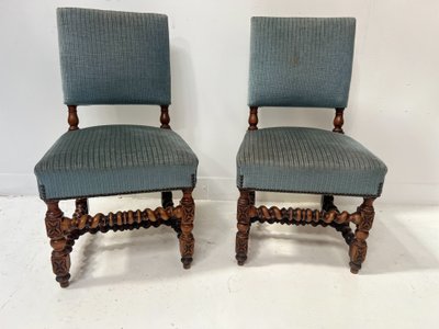 Pair of 19th-century Louis XIII-style oak chairs with twisted legs