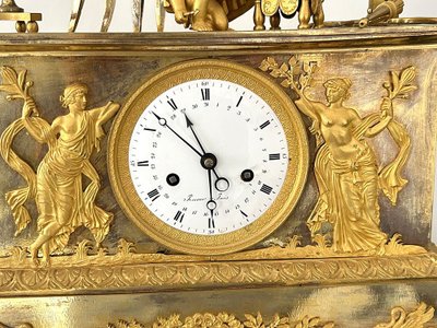 Pendule Empire bronze doré Vénus Cupidon aveugle Antéros Renaux Paris XIXè
