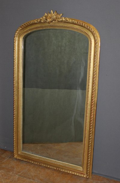 19th-Century Louis XVI Mirror in Gilded Stucco