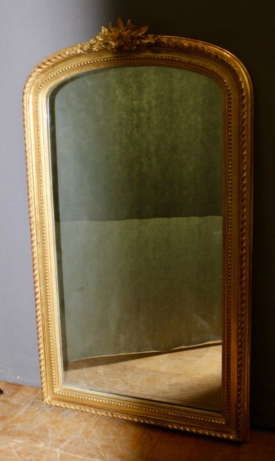 19th-Century Louis XVI Mirror in Gilded Stucco