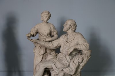 Belisario cieco che fa l'elemosina, in ceramica della Lorena dell'epoca di Luigi XVI