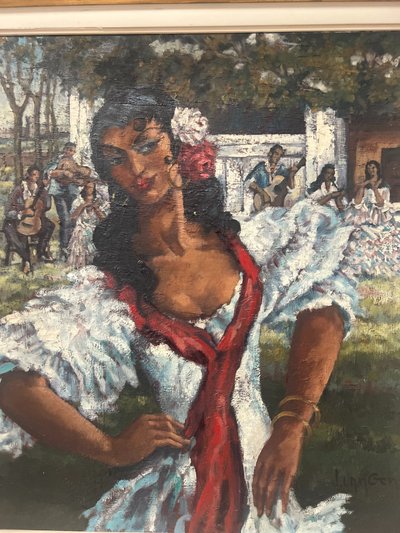" La Gitane " huile sur toile encadrée. XX siècle