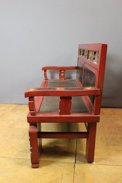 Banc en Bois Sculpté et Laqué , Chine XXe