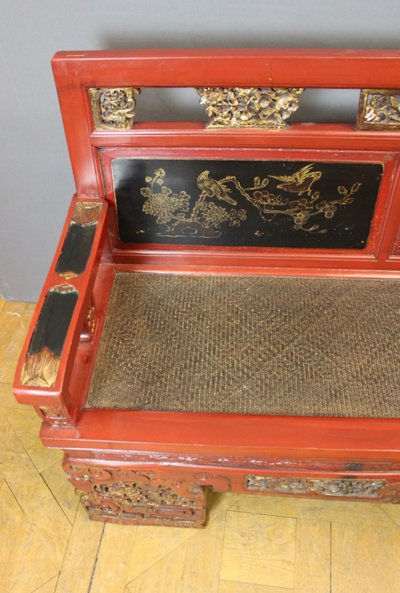 Banc en Bois Sculpté et Laqué , Chine XXe
