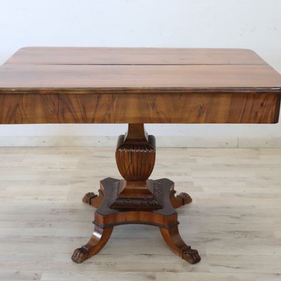 Table d'appoint ou table à thé ancienne en noyer, à un tiroir, extensible, Italie, XIXe siècle