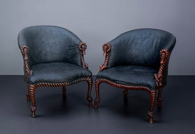 PAIRE DE FAUTEUILS DE STYLE NAPOLEON III EN BOIS SCULPTÉ A DECOR DE CORDAGES