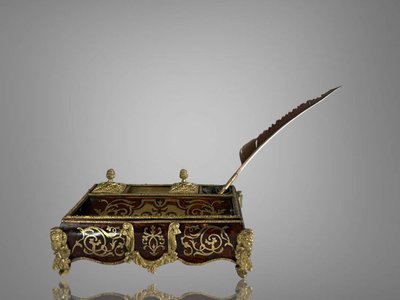 NAPOLEON III INKSTAND IN BOULLE MARQUETRY, DECORATED WITH BRONZE, AND ITS PEN HOLDER