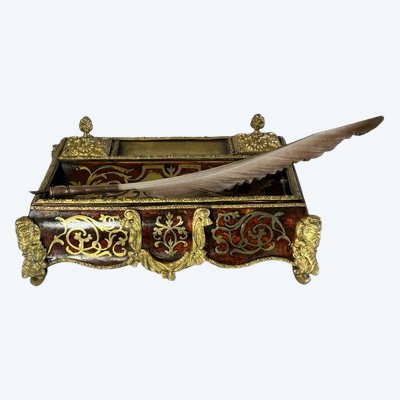 NAPOLEON III INKSTAND IN BOULLE MARQUETRY, DECORATED WITH BRONZE, AND ITS PEN HOLDER