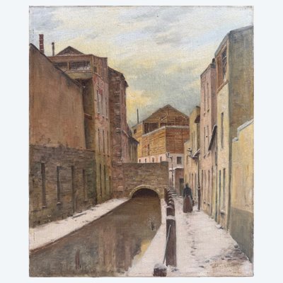 L. Barthelemy (XIX-XX secolo) - Quadro “Parigi scomparsa” - La Bièvre, 1890 circa