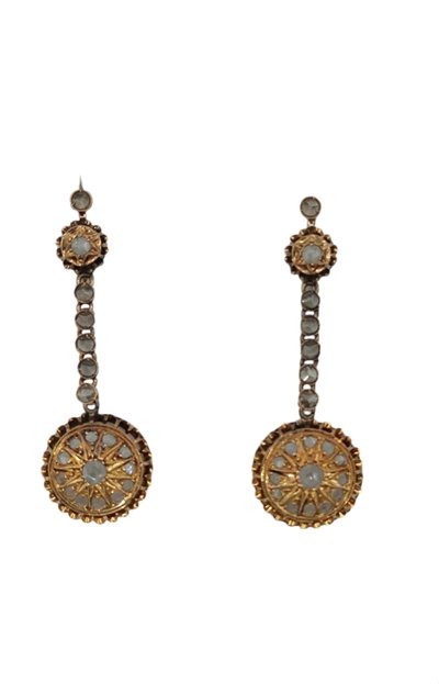 Boucles d'oreilles anciennes en diamant, style victorien, en or jaune 18 carats