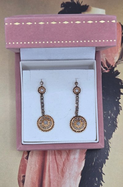 Boucles d'oreilles anciennes en diamant, style victorien, en or jaune 18 carats