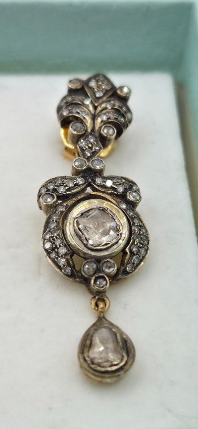 Boucles d'oreilles anciennes en diamant, style victorien, or 14 carats, taille en rose