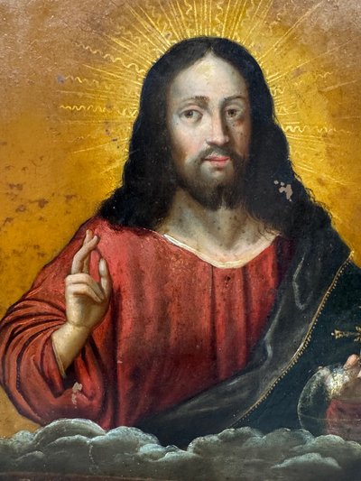 Le Christ Salvator Mundi , huile sur cuivre 17ème 