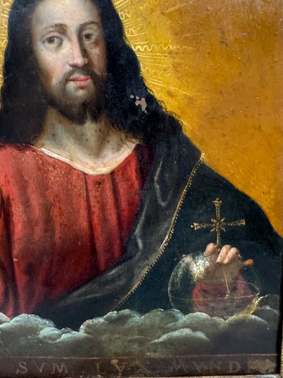 Le Christ Salvator Mundi , huile sur cuivre 17ème 