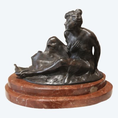 Bronzeskulptur „Nymphe“ oder „Allegorie der Natur“, signiert von Henri Désiré Gauquié (1858–1927)