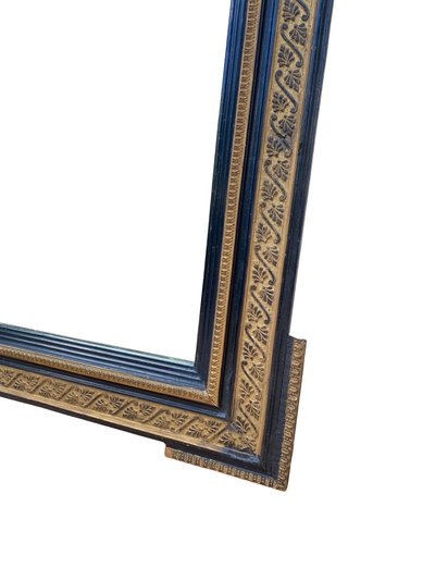 Miroir Napoléon III en Bois Noir et Doré,  XIXème, 60cm x 82cm