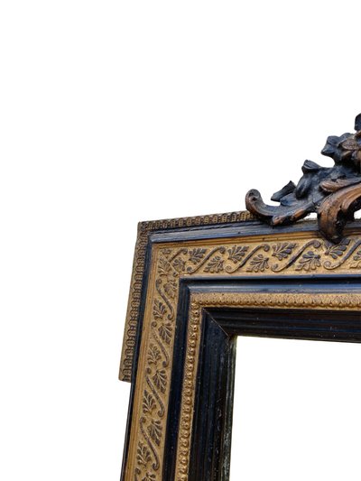 Miroir Napoléon III en Bois Noir et Doré,  XIXème, 60cm x 82cm