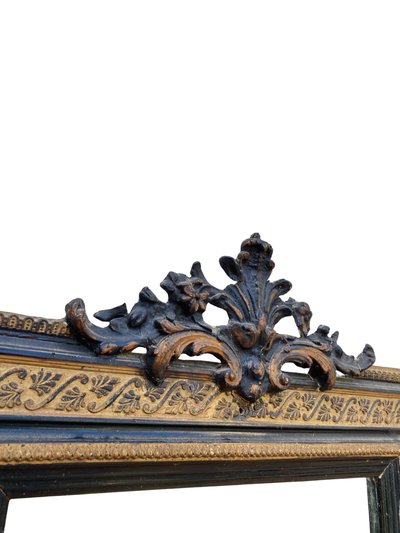 Miroir Napoléon III en Bois Noir et Doré,  XIXème, 60cm x 82cm