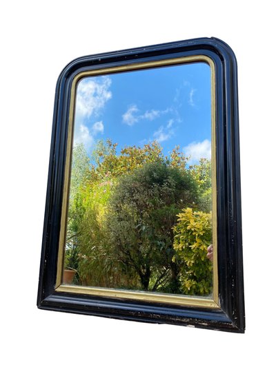 Grand Miroir en bois Noir et Doré, d'époque Napoléon III, Style Louis Philippe, 62cm x 90cm