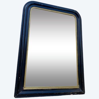 Grande specchio in legno nero e dorato, epoca Napoleone III, stile Luigi Filippo, 62 cm x 90 cm
