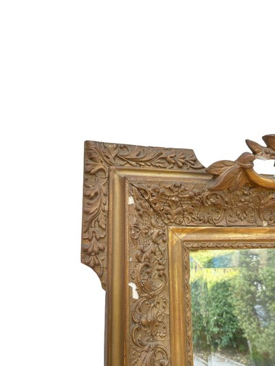 Grand Miroir en Bois Stuqué et Doré style Louis XVI - XIXème - 94cm x 145cm