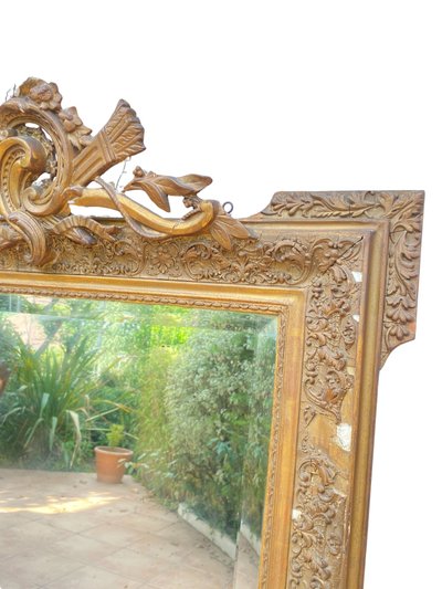 Grand Miroir en Bois Stuqué et Doré style Louis XVI - XIXème - 94cm x 145cm