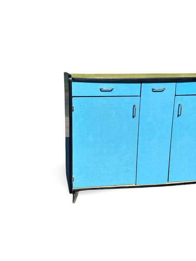 Buffet en Formica Bleu et Jaune avec Huche à Pain, Années 1960,  H92 x L150 x P43