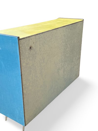 Buffet en Formica Bleu et Jaune avec Huche à Pain, Années 1960,  H92 x L150 x P43