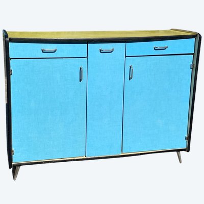 Blue and Yellow Formica Sideboard with Bread Box, 1960s, H92 x W150 x D43