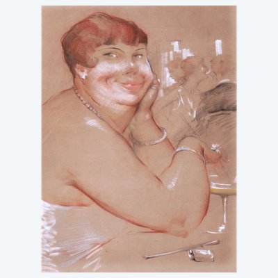 French School, circa 1930, *The Lady with the Cocktail*, drawing (caricature)
