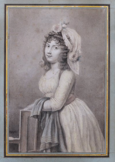 École FRANÇAISE fin XVIIIème siècle, Portrait de jeune femme, dessin ancien signé Augustin