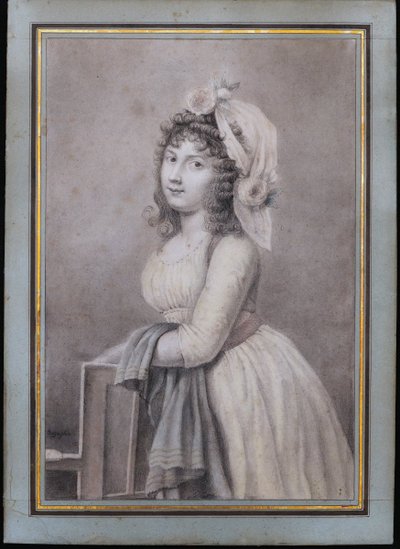 École FRANÇAISE fin XVIIIème siècle, Portrait de jeune femme, dessin ancien signé Augustin