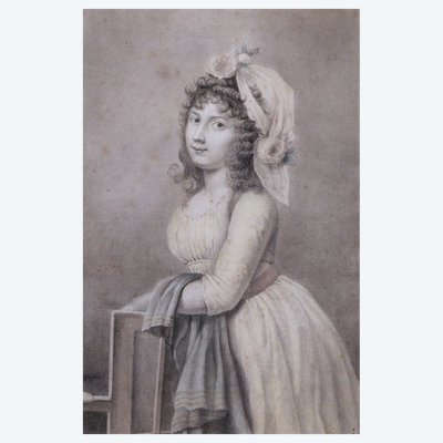 Late 18th-century French School, Portrait of a Young Woman, antique drawing signed “Augustin”