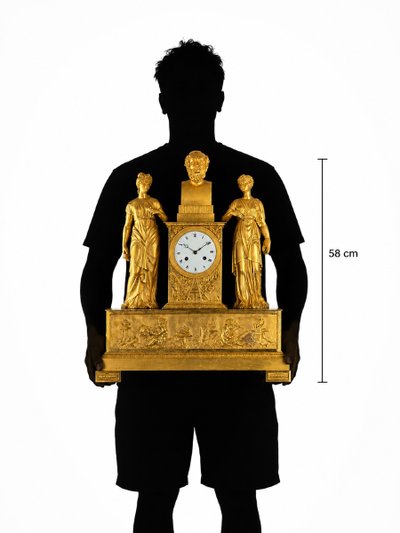 Important Allegorical Clock from the School of Decorative Arts—Empire Period—Two Figures