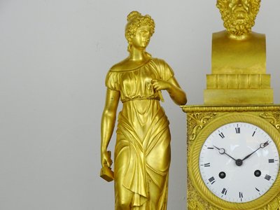 Important Allegorical Clock from the School of Decorative Arts—Empire Period—Two Figures