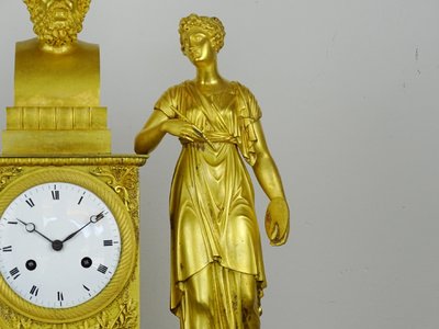 Important Allegorical Clock from the School of Decorative Arts—Empire Period—Two Figures