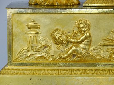Important Allegorical Clock from the School of Decorative Arts—Empire Period—Two Figures