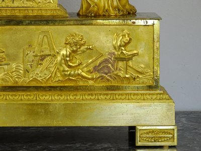 Important Allegorical Clock from the School of Decorative Arts—Empire Period—Two Figures