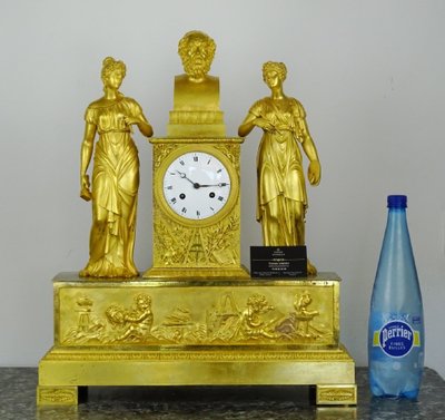 Important Allegorical Clock from the School of Decorative Arts—Empire Period—Two Figures