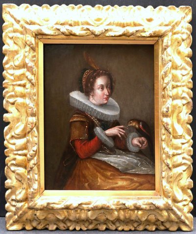 Frans FRANCKEN III., „Edle Dame mit einem Vogel“, altflämisches Gemälde (17. Jahrhundert)