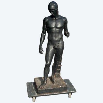 Helm-Wearing Gladiator—Large Cast-Iron Sculpture Based on an Early 20th-Century Antique—Garden Decor 