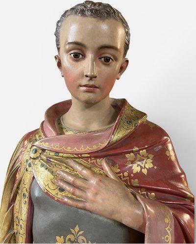 Importante sculpture d’église ou de chapelle en plâtre polychrome - Saint Martin 112 cm