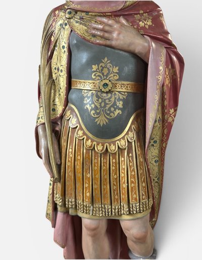 Importante sculpture d’église ou de chapelle en plâtre polychrome - Saint Martin 112 cm