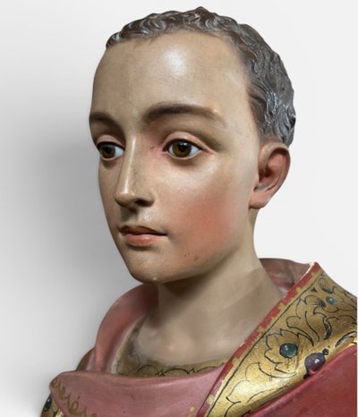 Importante sculpture d’église ou de chapelle en plâtre polychrome - Saint Martin 112 cm