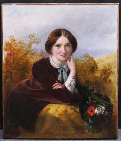 John PHILLIP, Portrait d'une belle Anglaise au chapeau fleuri, tableau anglais